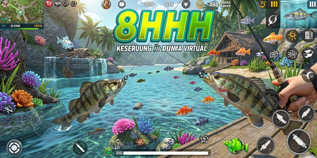 Screenshot 8HHH menunjukkan gameplay memancing yang seru dan grafis menarik.