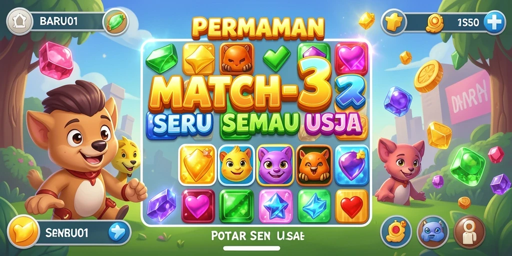 Screenshot gameplay BARU01 yang menunjukkan keseruan mencocokkan simbol.