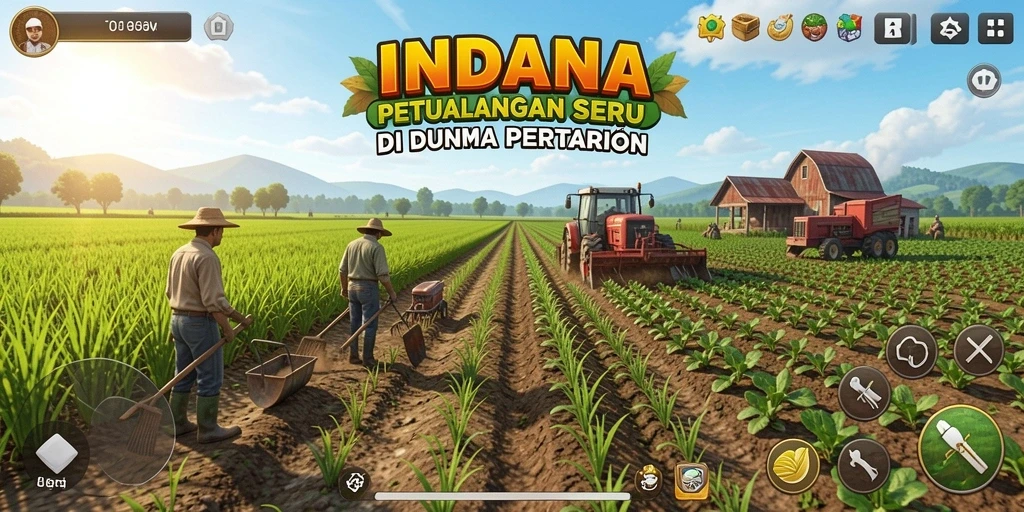 Tangkapan layar INDAAA menampilkan lahan pertanian yang indah dan penuh warna.