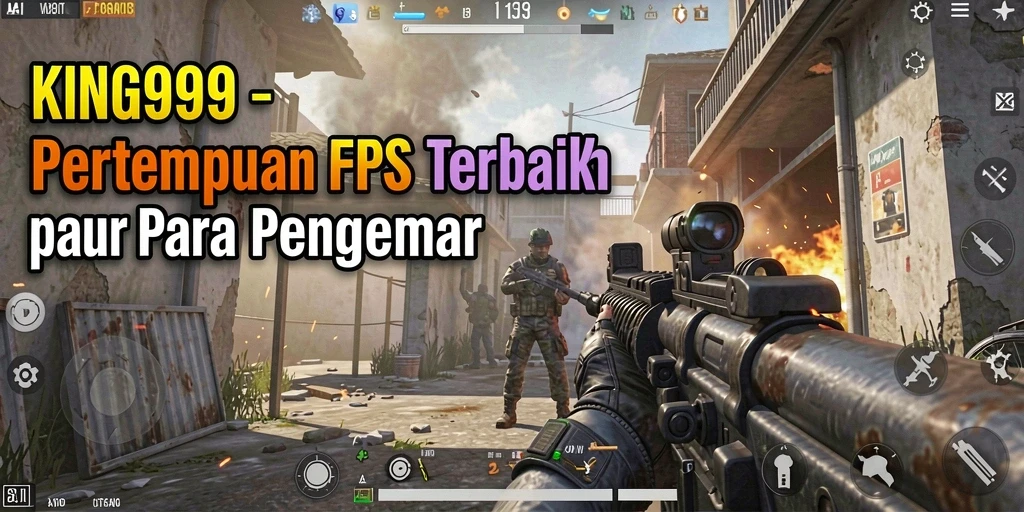Screenshot KING999 menampilkan aksi tembak-menembak intens dalam gameplay FPS.
