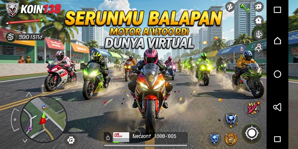 Tampilan gameplay KOIN138 dengan aksi balapan motor yang seru.