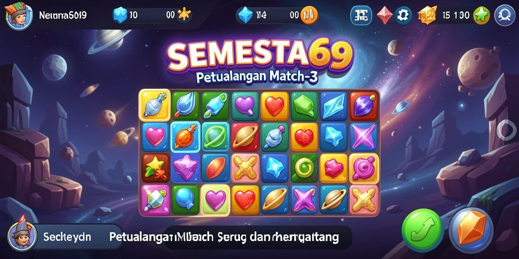 Gameplay SEMESTA69 yang penuh warna dan seru dalam mencocokkan permata.